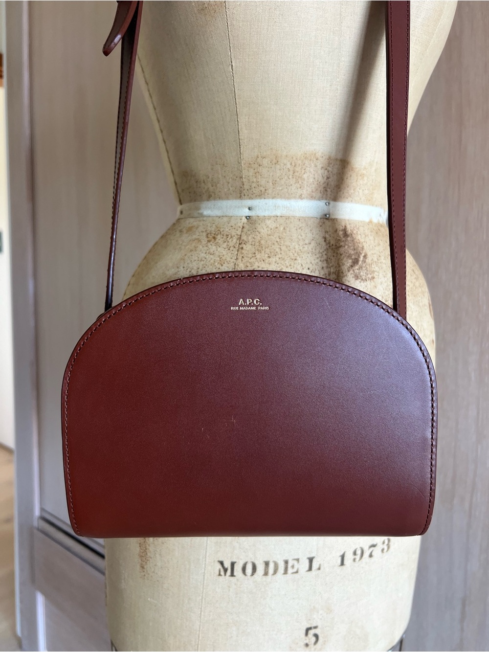 A.P.C. Half-Moon Crossbody Bag in Chestnut Brown